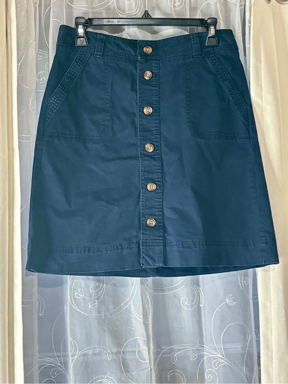 Tommy Hilfiger Classic Navy Button-Front Women's Casual Summer Skirt Pockets